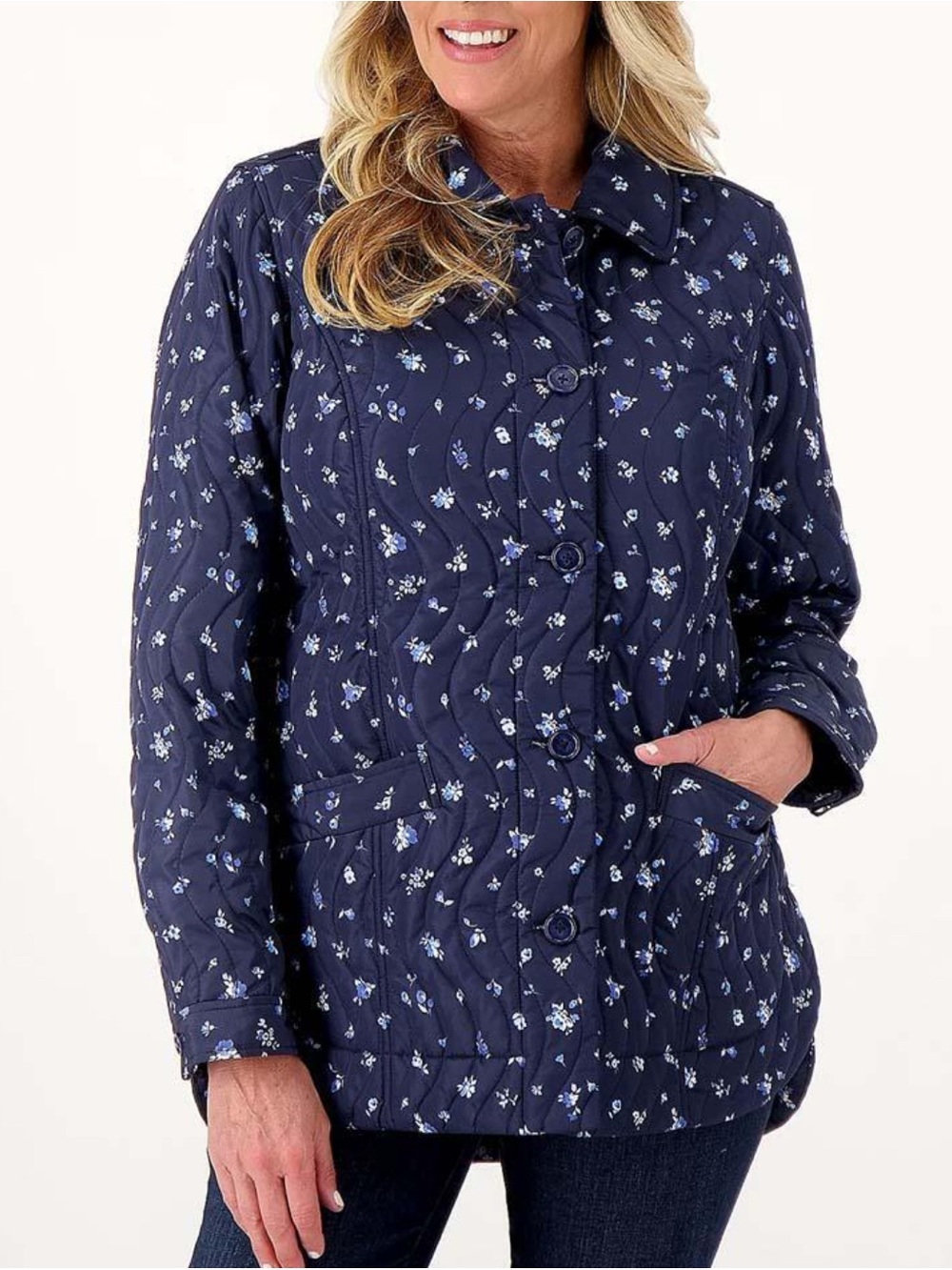 Isaac Miztahi Navy Lightweight Quilted Button Up Jacket Cottagecore Size XXS